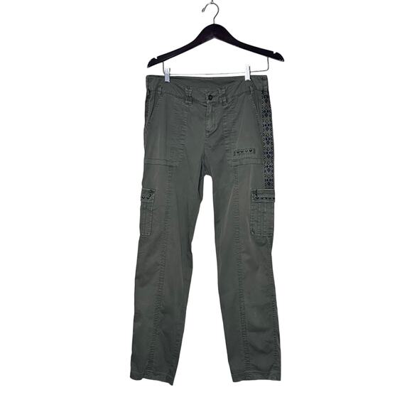 Sundance womens size 8 pants army green embroidery cotton tapered  boho, - Picture 1 of 12